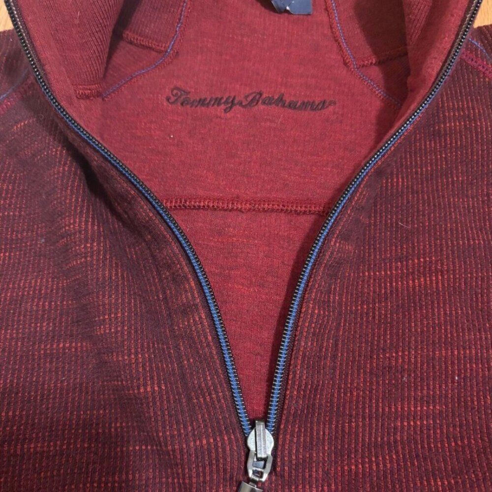 Tommy Bahama Men’s Reversible Flipshore Half Zip Sweater Sz M - Burgundy - Picture 4 of 7